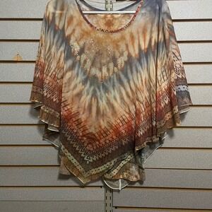 World Unity Tie Dye Embellished Poncho Top Women's Size L